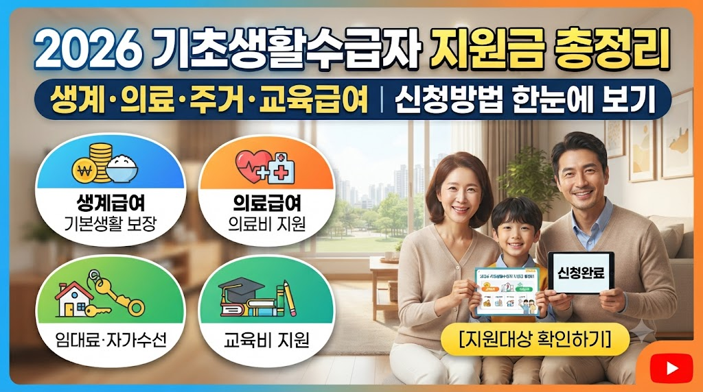 2026 기초생활수급자 지원금 총정리 생계급여 의료급여 주거급여 교육급여 신청방법 안내